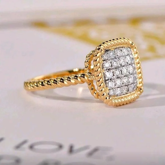 Huitan Gold and Silver Women's Ring with Cubic Zirconia Square Shape - Picture 7 of 11